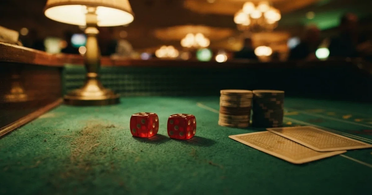 Zaruri roșii pe marginea unei mese de craps, sub o lumină verzuie — live blackjack în românia